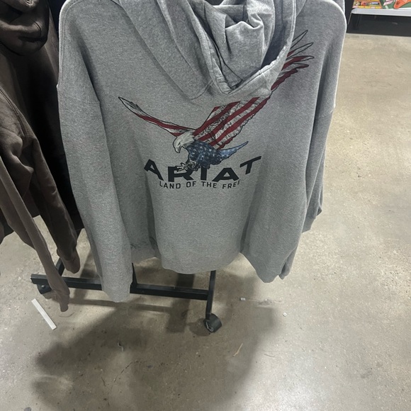 Mens ARIAT Hoodie Sweatshirt w/ flag and eagle. - Picture 2 of 4